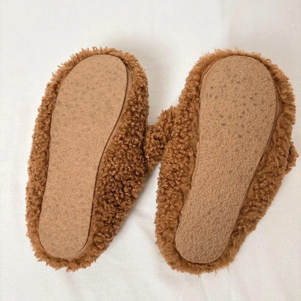 J.Crew Brown Sherpa Puppy Dog Slippers House Shoes K3  Small kids